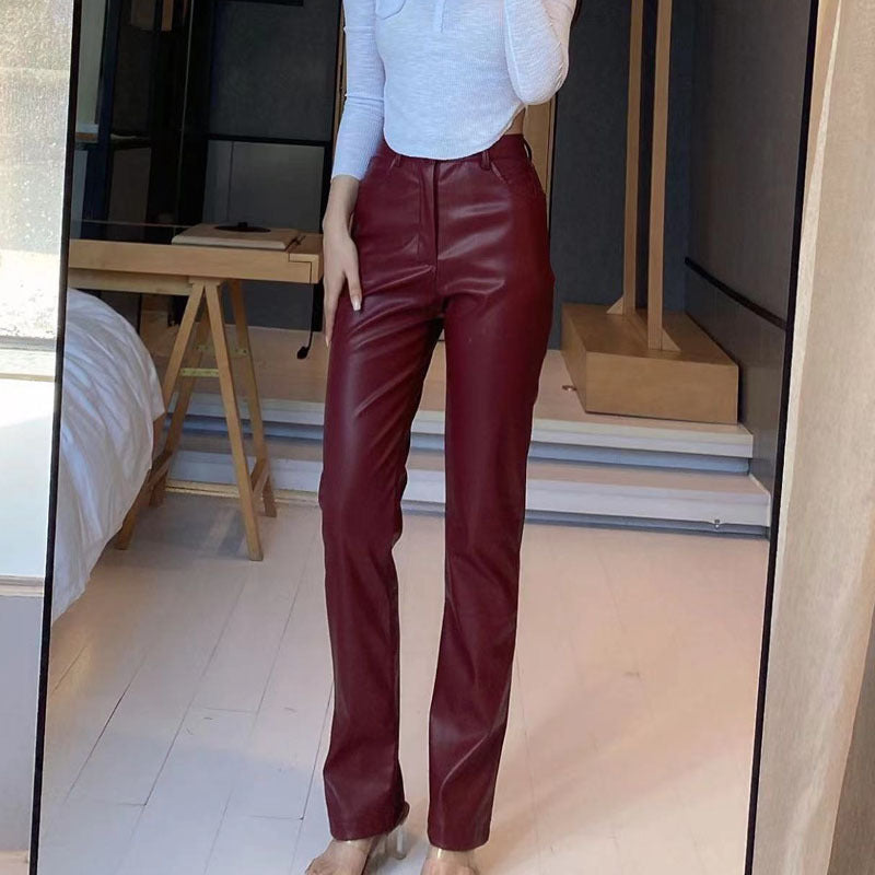 Damen Elegante Kunstlederhose im hoch geschnittenen Design Drune