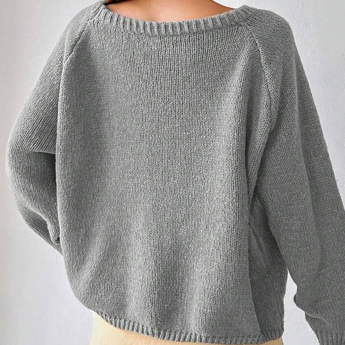 Damen Bequemer Oversized Pullover mit weitem Rundhalsausschnitt Drune