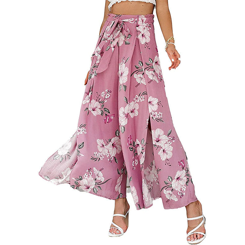 Damen Weite Palazzo-Hose mit floralem Design und elastischem Bund Drune