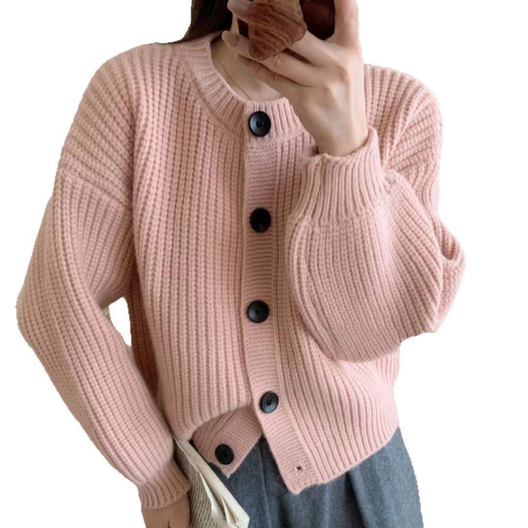 Damen modische Strickjacke mit knöpfbarem Design und balloonärmeln Drune