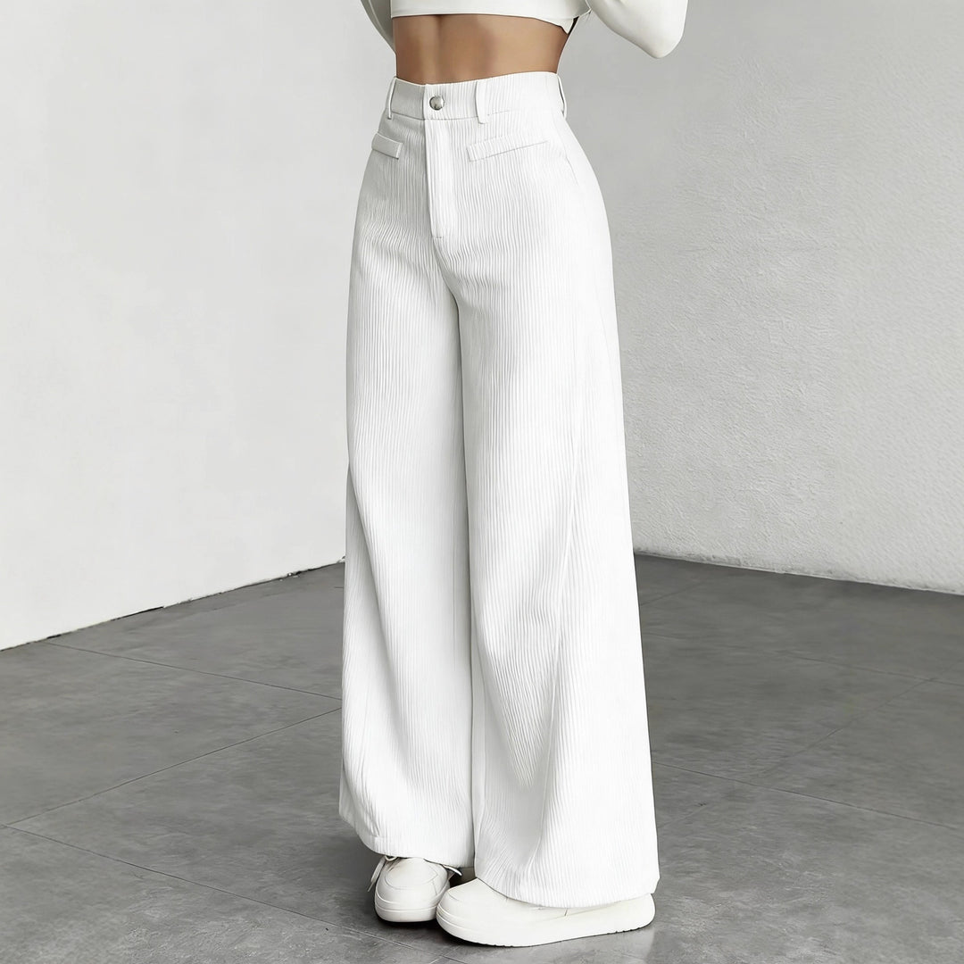 Damen Weite Cordhose mit hohem Bund und langem Schnitt Drune