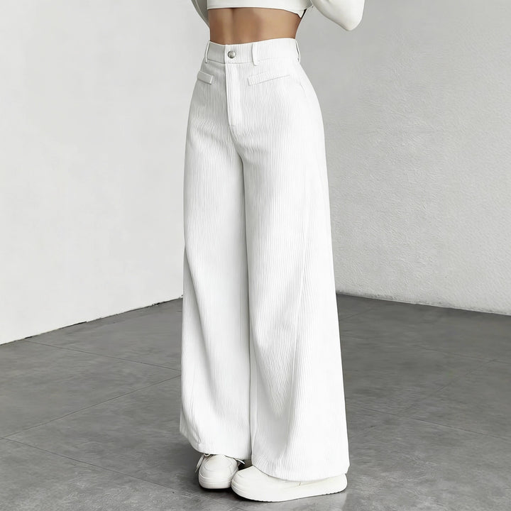 Damen Weite Cordhose mit hohem Bund und langem Schnitt Drune