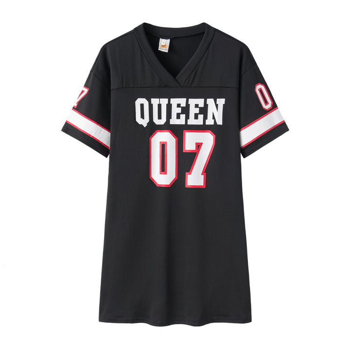 Damen Sportliches Oversized T-Shirt mit V-Ausschnitt und Druckdetails Drune