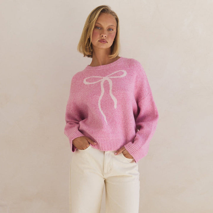 Damen Kuscheliger Pullover mit dekorativem Schleifenmuster Drune