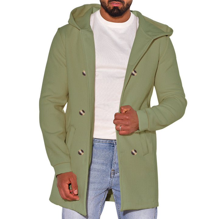 Herren modische Jacke mit Kapuze und doppelter Knopfleiste Drune