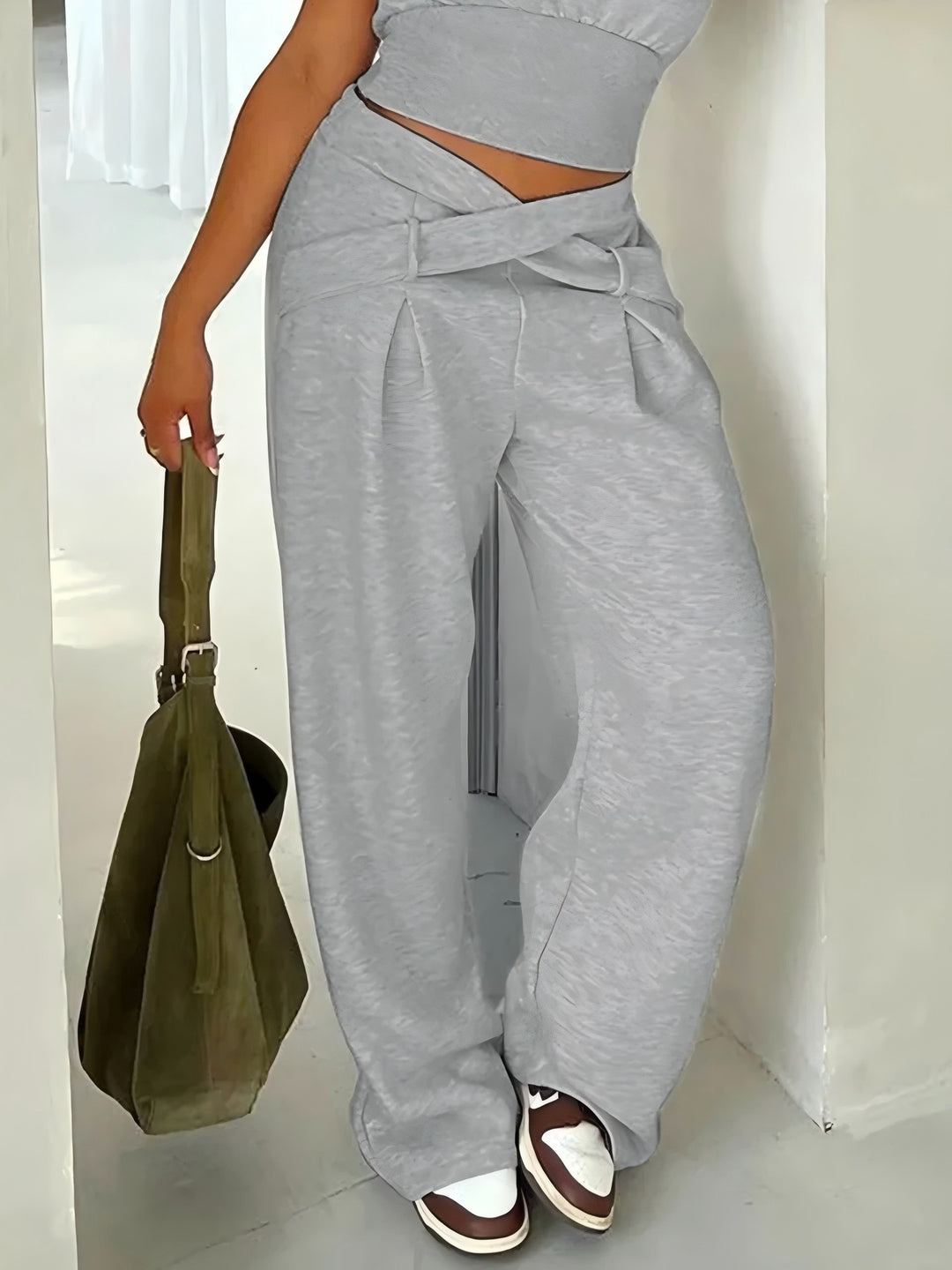 Damen Bequeme Palazzo-Hose mit dekorativem Bindeband und lässigem Schnitt Drune