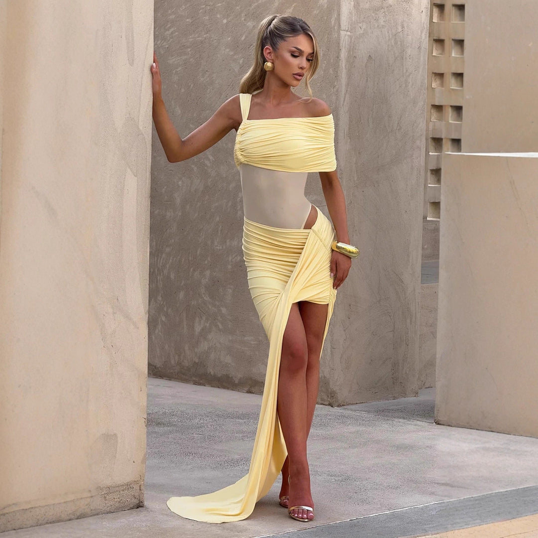 Damen Elegantes Wickelkleid mit asymmetrischem Schnitt und hohem Schlitz Drune