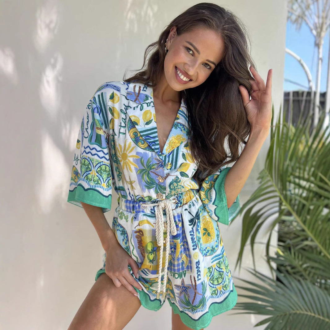 Damen Strandkleid mit buntem Muster Drune