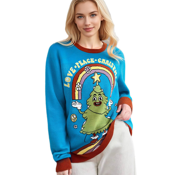 Damen Fleece-Pullover mit weihnachtlichem Motiv Drune
