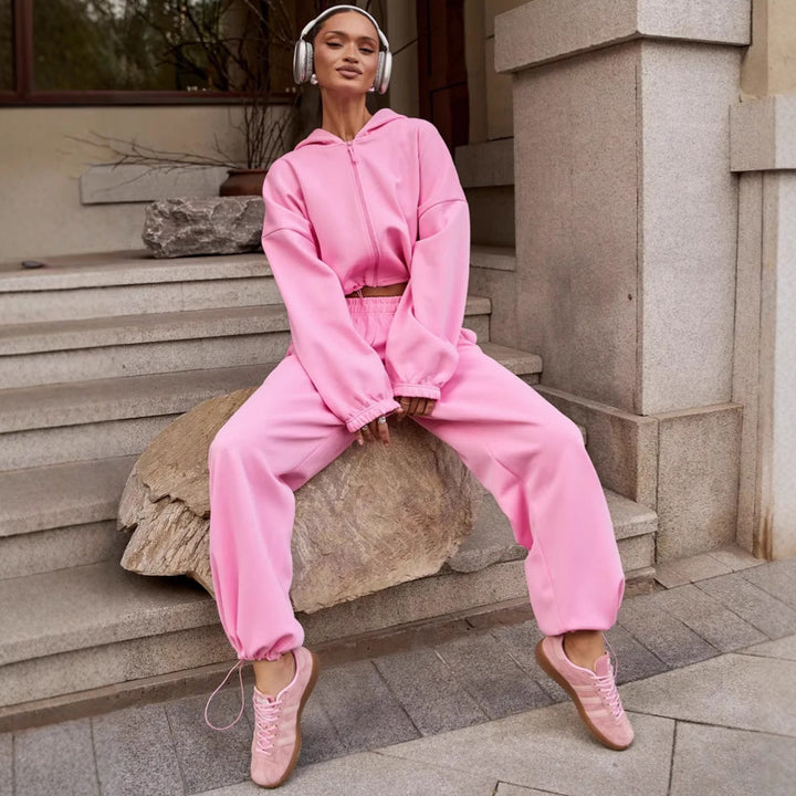 Damen Bequemer und stilvoller Freizeit-Loungewear-Jogginganzug mit Kapuze Drune