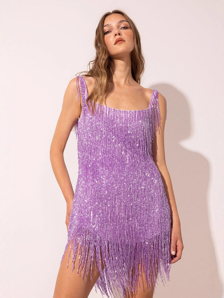 Damen Fransen-Minikleid mit glamourösem Paillettenbesatz und verführerischem Design Drune