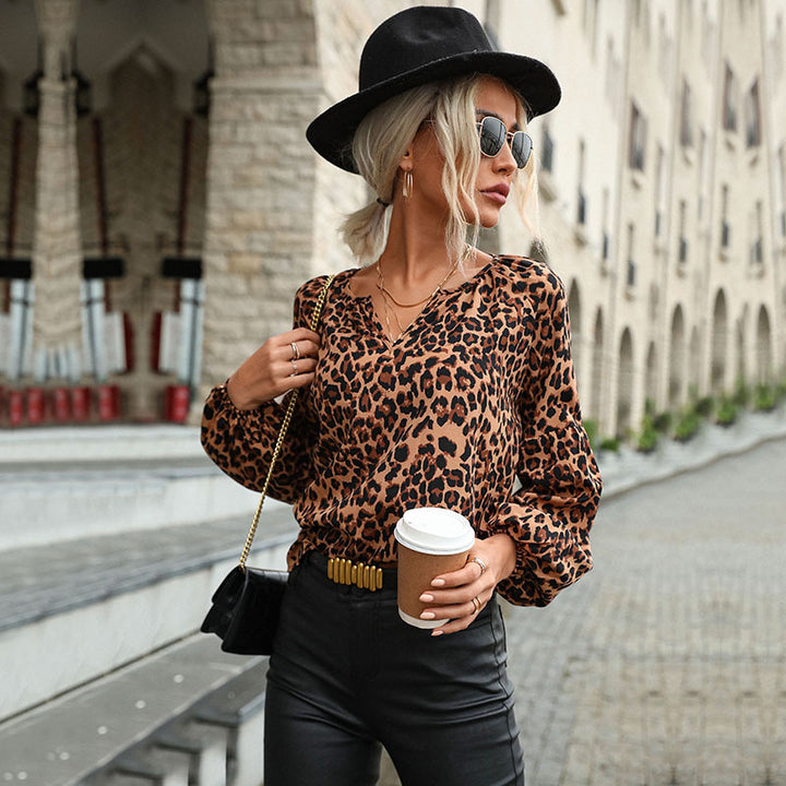 Damen Bluse mit einzigartigem Leopardenmuster und voluminösen Ärmeln Drune
