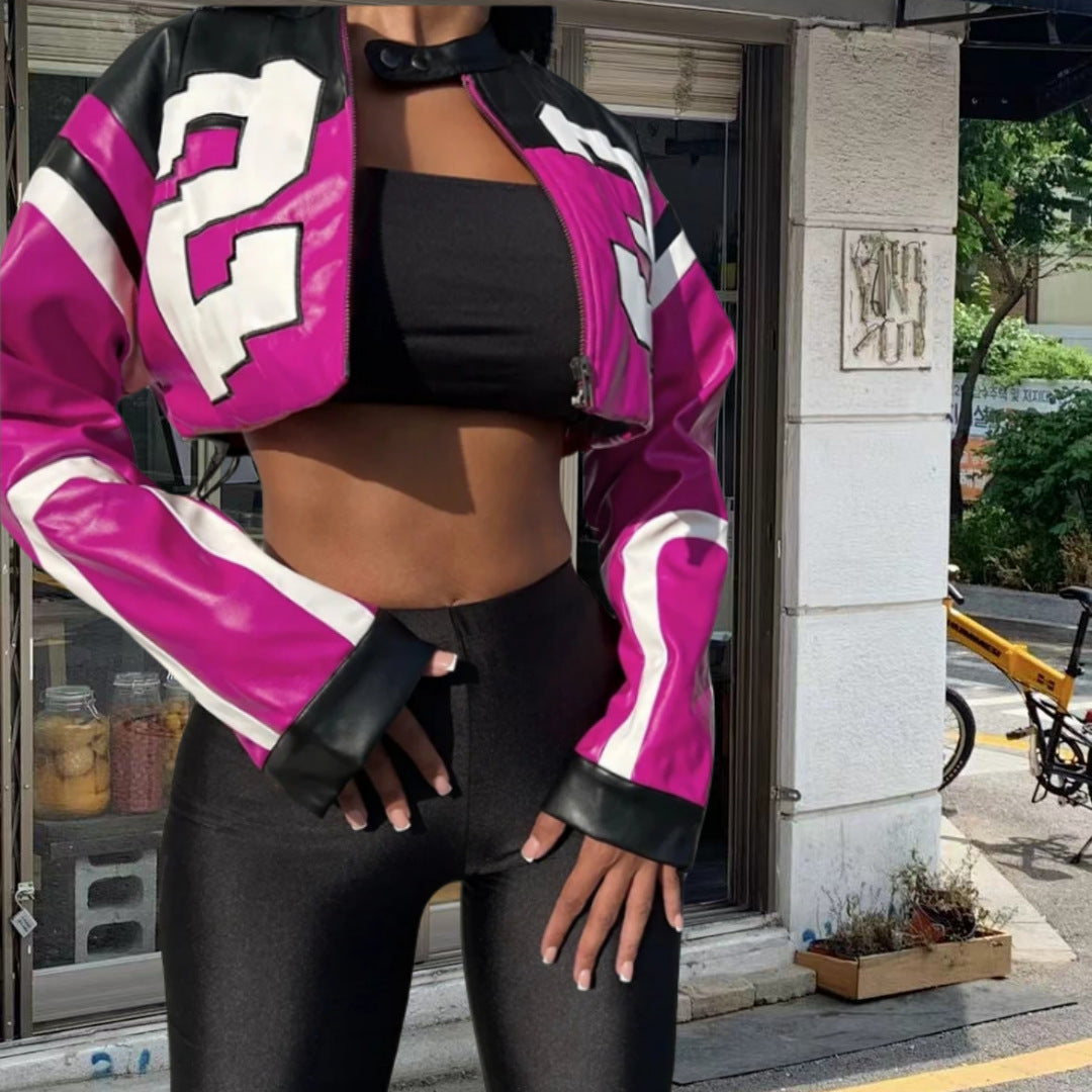 Damen cropped Kunstlederjacke im auffälligen Design Drune