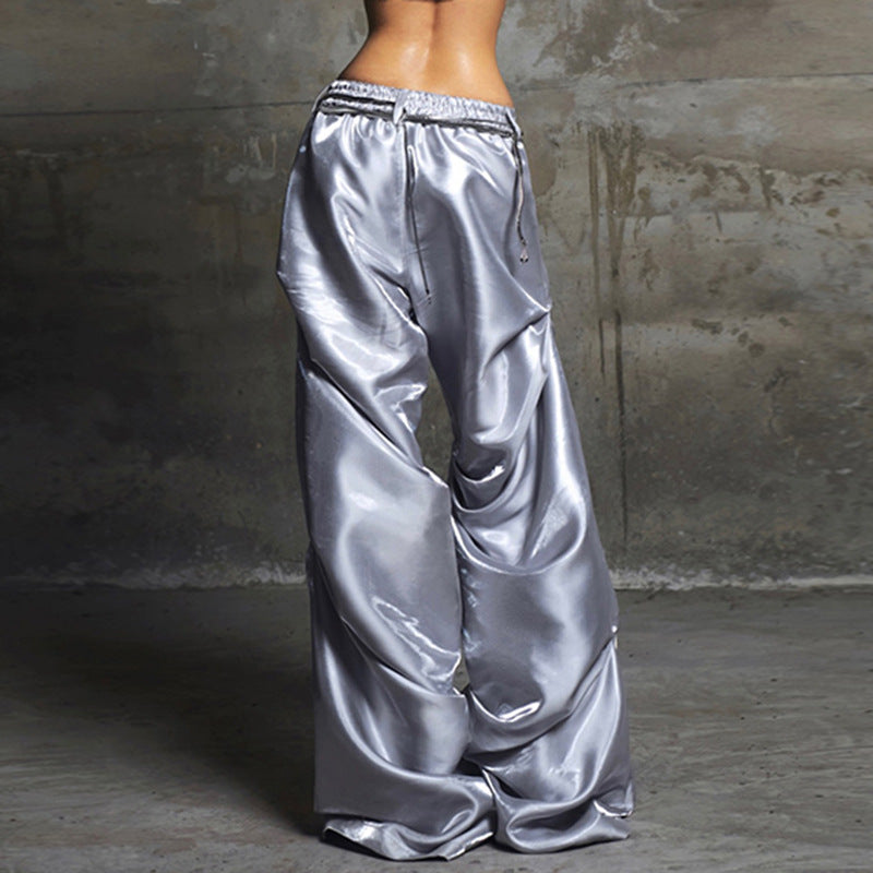 Damen Satin-Hosen mit dekorativem Grafikdruck und weitem Bein Drune