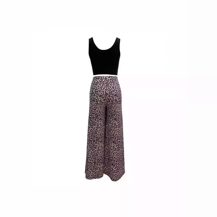 Damen Weite Leoprint-Hose mit hohem Bund und elastischem Taillenbund Drune