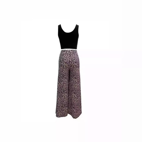Damen Weite Leoprint-Hose mit hohem Bund und elastischem Taillenbund Drune