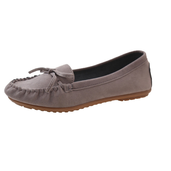Damen Casual Wildleder Mokassin Ballerinas mit dekorativer Schleife Drune