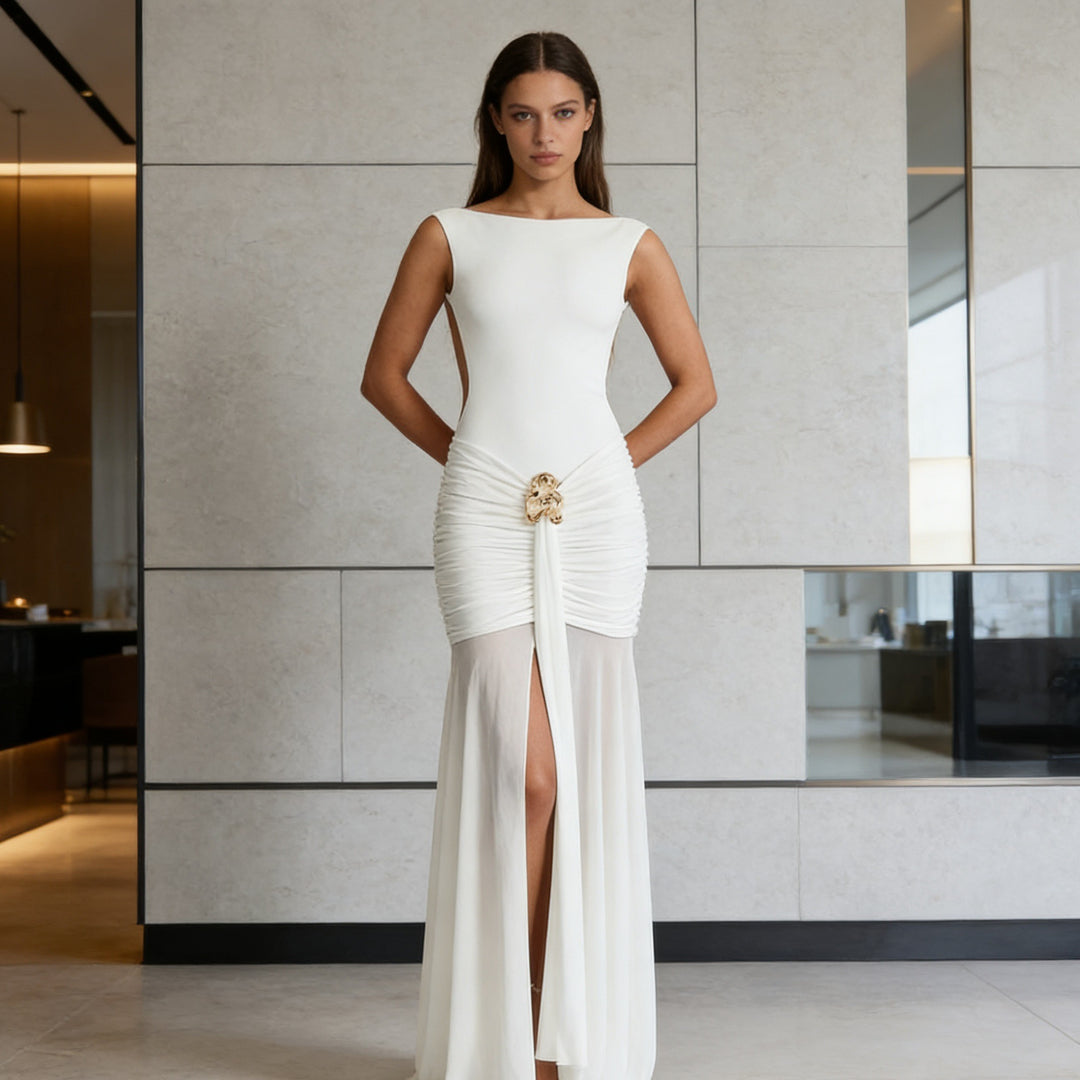 Damen Bodycon Abendkleid mit dekorativem Schößchen Drune
