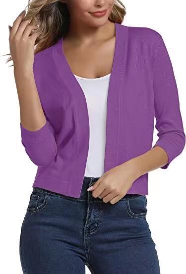Damen nan offener Kurzcardigan mit dreiviertelärmeln und elastischem Saum Drune