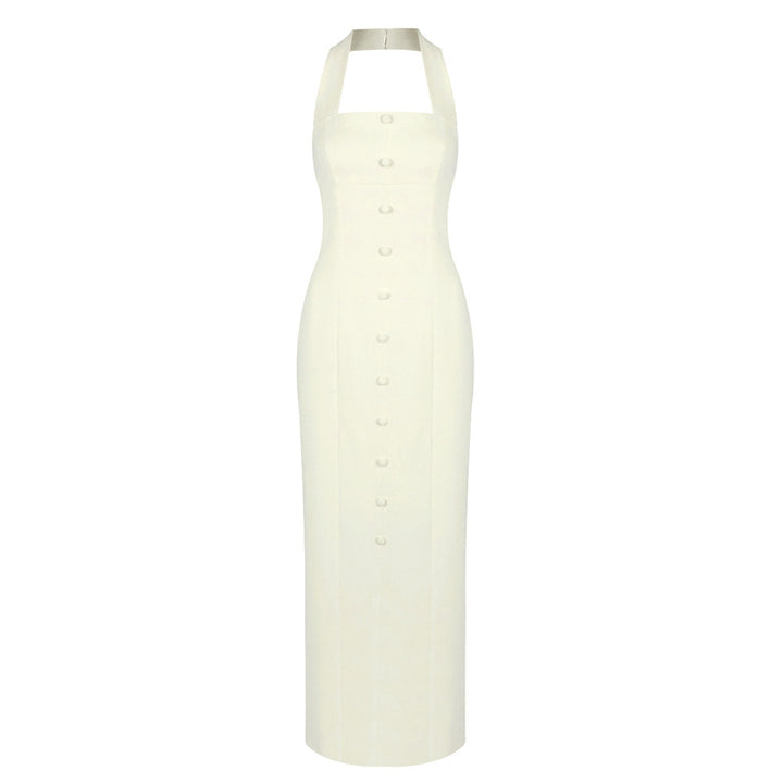Damen Elegantes Maxikleid mit Halfter-Ausschnitt und raffinierten Knopfdetails Drune