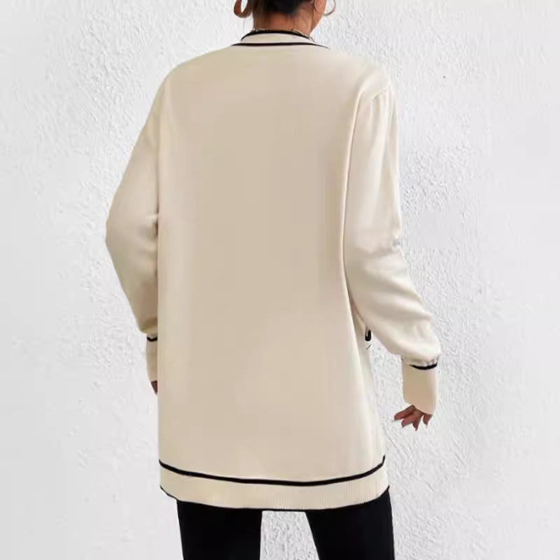 Damen Luxuriöse Strickjacke mit kontrastierenden Säumen Drune