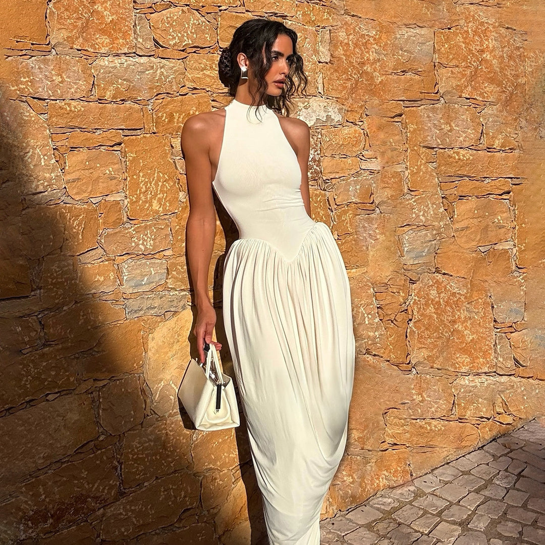 Damen Elegantes Maxi-Jumpsuit mit hohem Kragen und fließendem Saum Drune