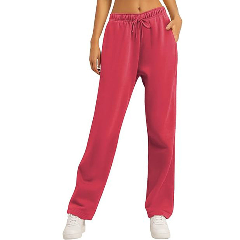 Damen nan hochwertige Relax-Hose mit hoher Taille, geradem Bein und integrierten Eingrifftaschen Drune