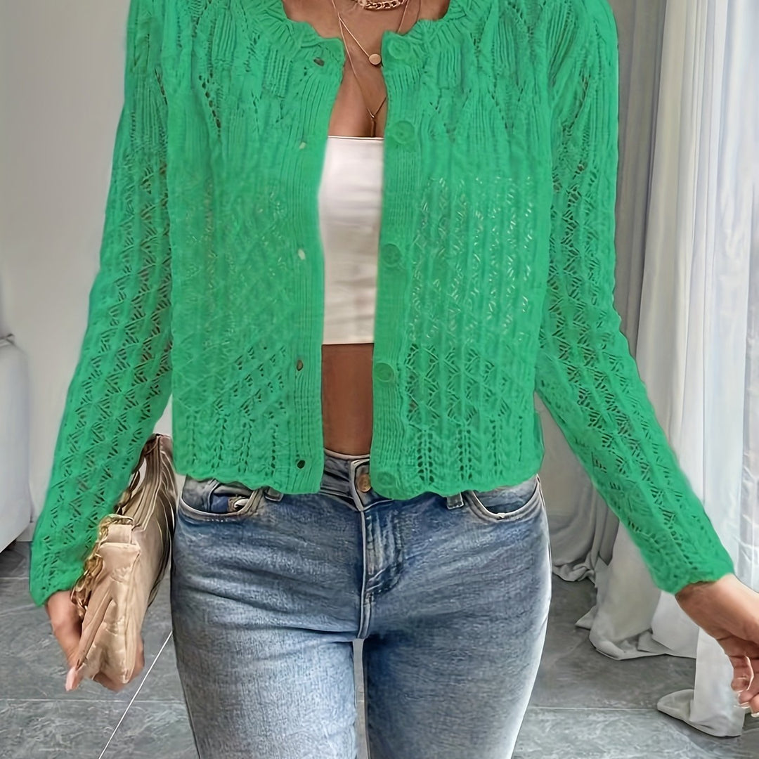 Damen Strickjacke mit einzigartiger Häkelstruktur und knopflosem Design Drune