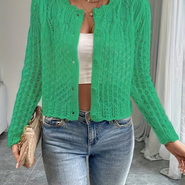 Damen Strickjacke mit einzigartiger Häkelstruktur und knopflosem Design Drune