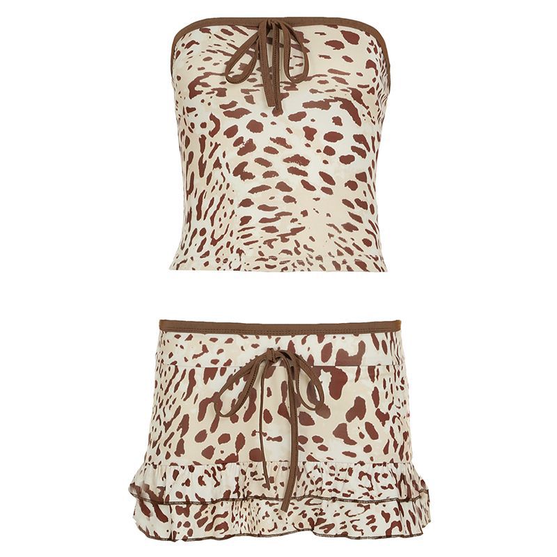 Damen Bandeau-Bikini-Set mit Rüschenshorts und stylischem Tiermuster Drune