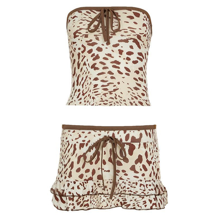 Damen Bandeau-Bikini-Set mit Rüschenshorts und stylischem Tiermuster Drune