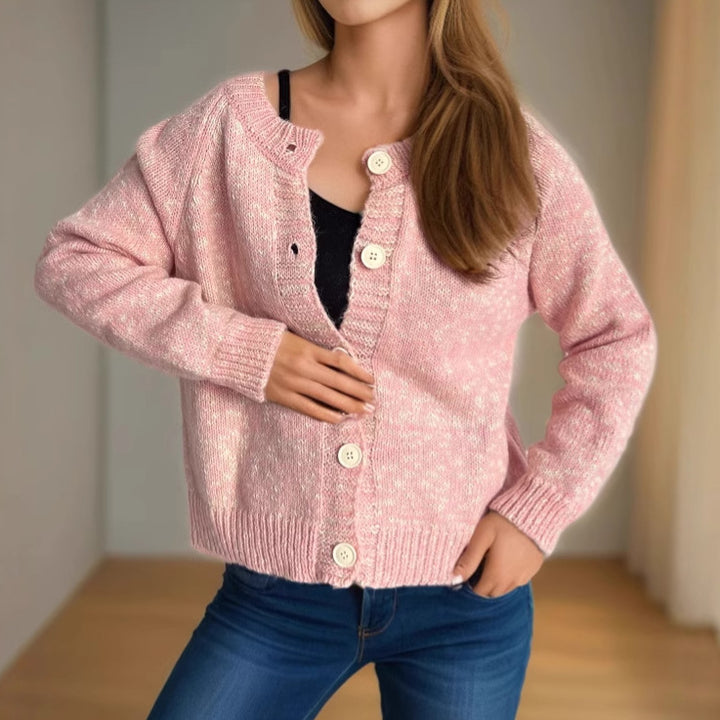 Damen kuschelige Strickjacke mit großen Knöpfen und feiner Textur Drune