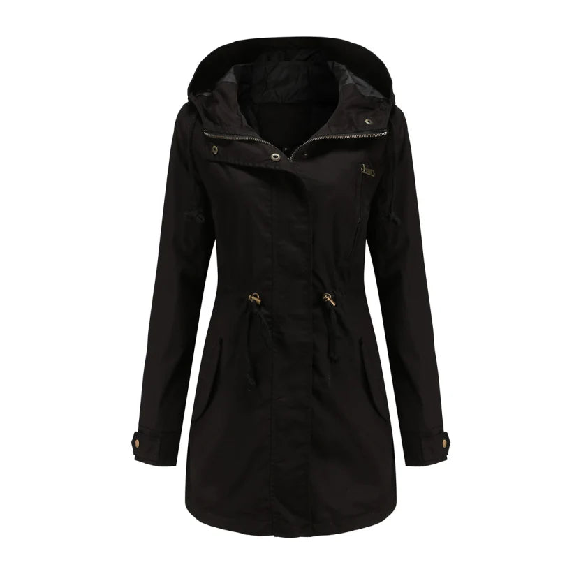 Drune | Damen Langarm Wasserdichter Trenchcoat Mit Kapuze