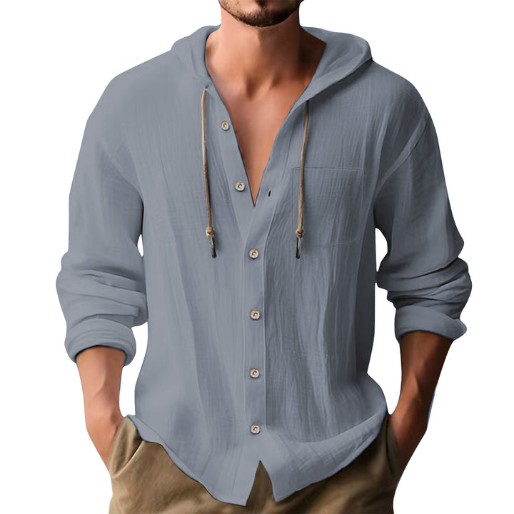 Herren lässiges Kapuzenshirt mit Knopfleiste und praktischen Taschen Drune