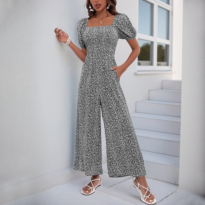Damen lässiger Jumpsuit mit elastischem Bund und modischem Puffärmel-Design Drune