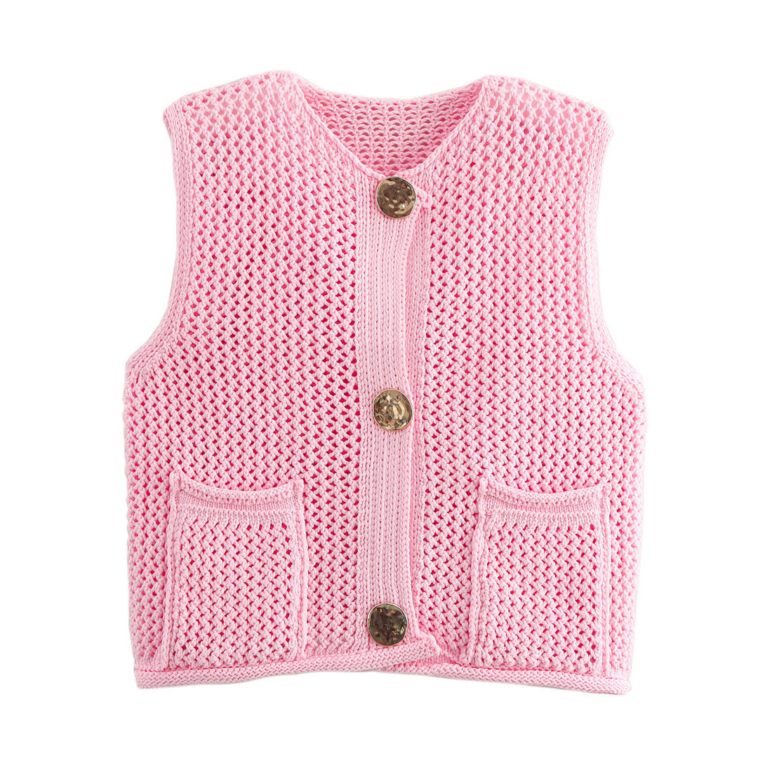 Damen Strickweste mit dekorativen Knöpfen und Taschen Drune