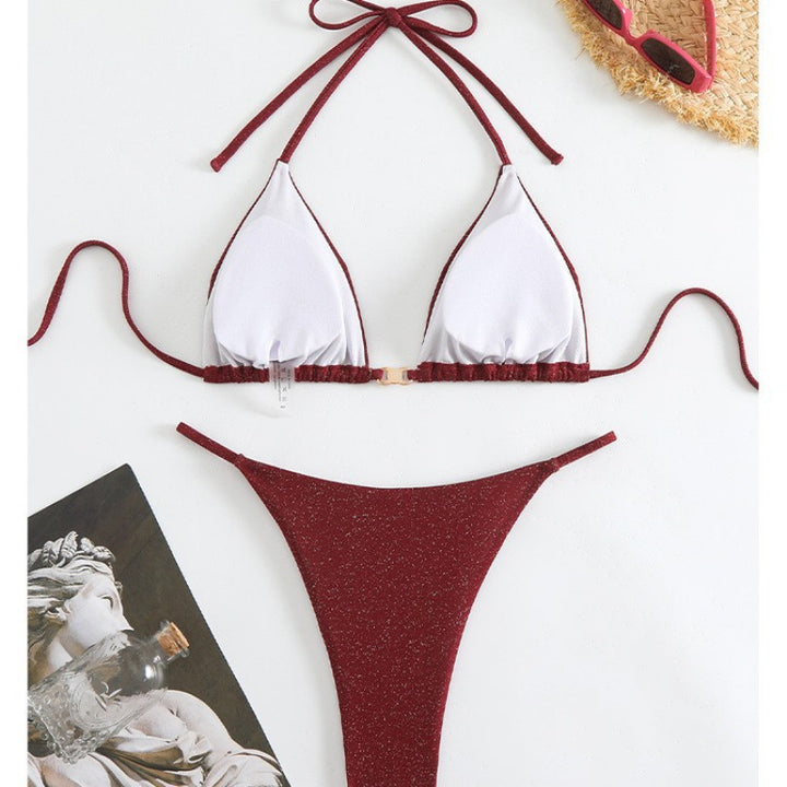 Damen Triangel-Bikini mit glitzerndem Stoff und verstellbaren Trägern Drune