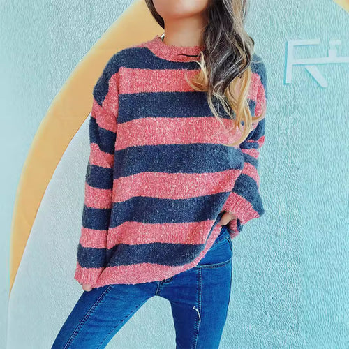 Damen gemütlicher gestreifter Sweater mit weichem Material und lässigem Schnitt Drune