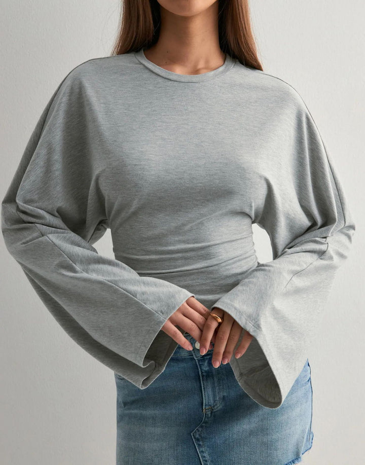 Damen cropped Langarmshirt mit weit ausgestellten Ärmeln Drune