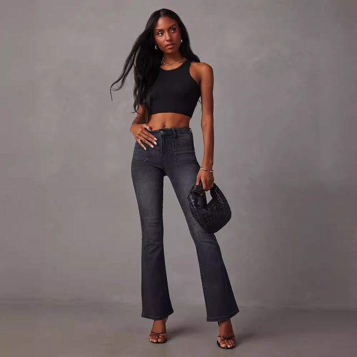 Damen Flared Jeans mit hohem Bund und strukturiertem Denim Drune