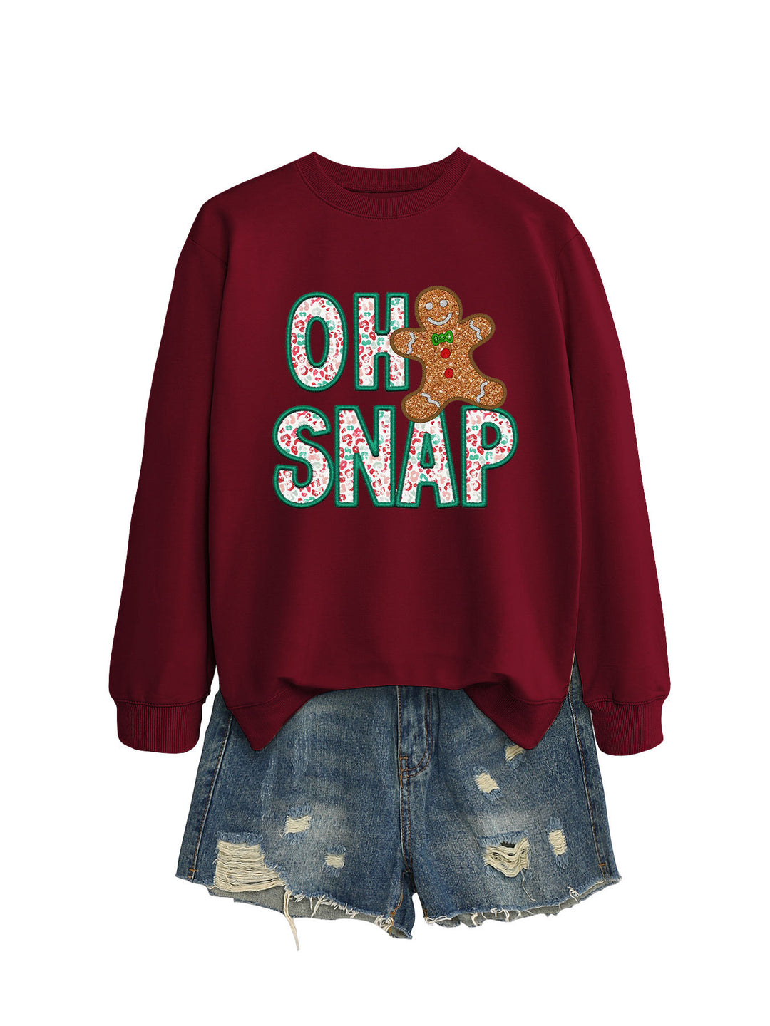Damen Sweatshirt mit lustigem Lebkuchenmann-Motiv und funkelndem Schriftzug Drune