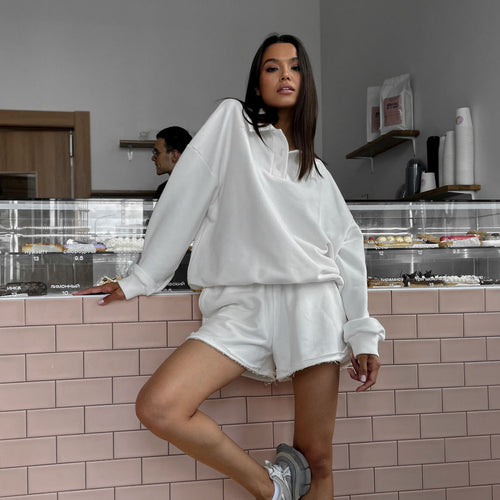 Damen gemütliches Sweatshirt und Shorts Set Drune