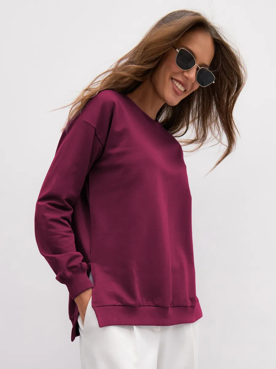 Damen bequemer Sweatshirt mit seitlichen Schlitzen Drune