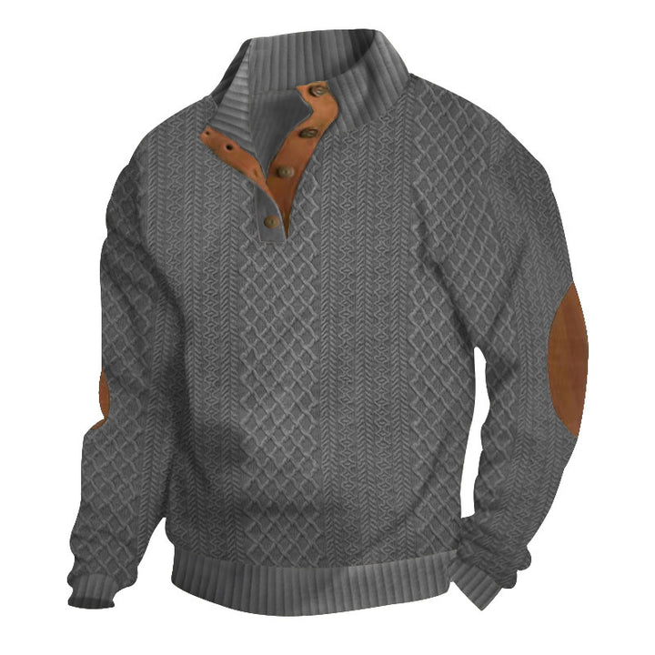 Damen lässiger Strickpullover mit strukturiertem Kragen und Leder-Applikationen Drune