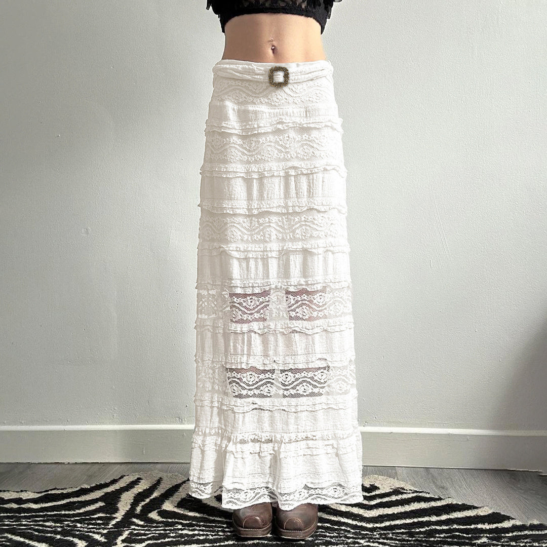Damen Midirock mit elegantem Rüschensaum und dekorativem Taillengürtel Drune