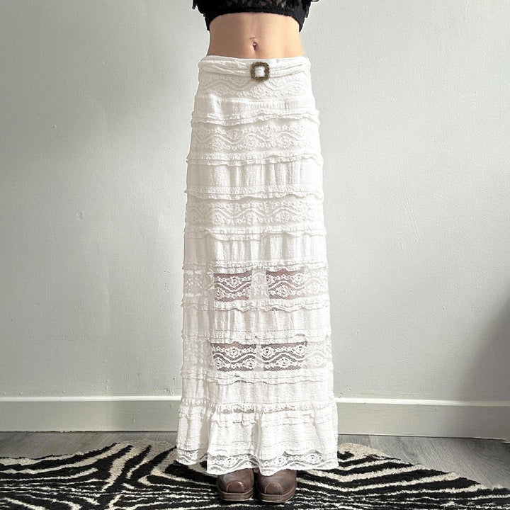 Damen Midirock mit elegantem Rüschensaum und dekorativem Taillengürtel Drune