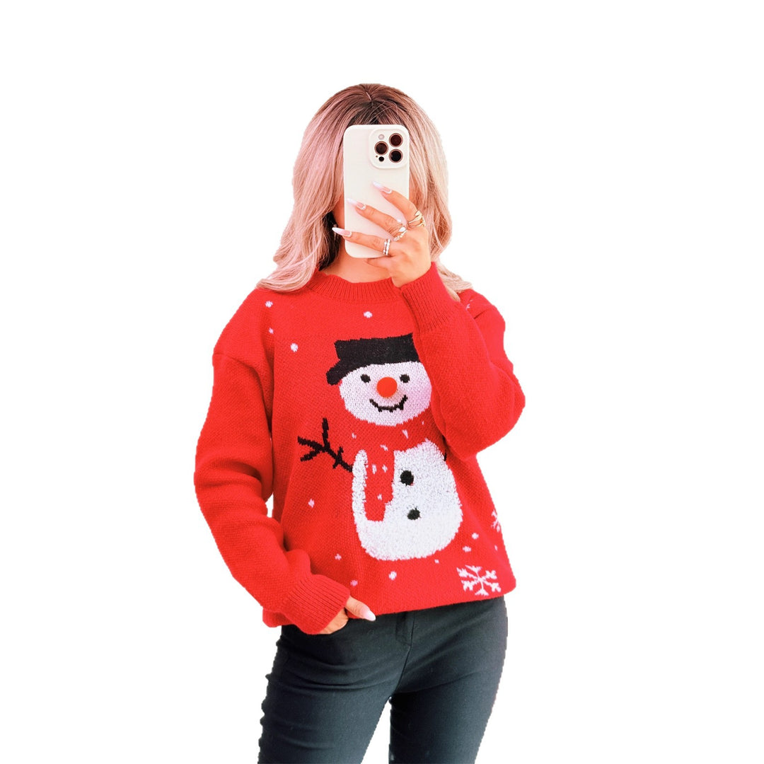 Damen Weihnachts-Pullover mit festlichem Schneemann-Motiv und gemütlichem Schnitt Drune