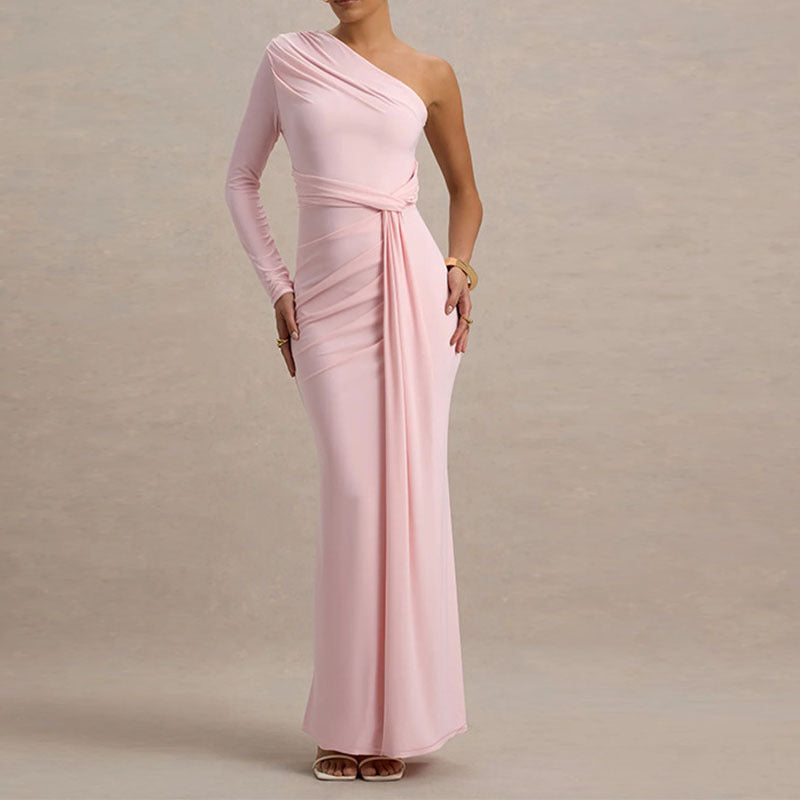 Damen Elegantes schulterfreies Maxikleid mit geschwungenem Rüschendesign Drune