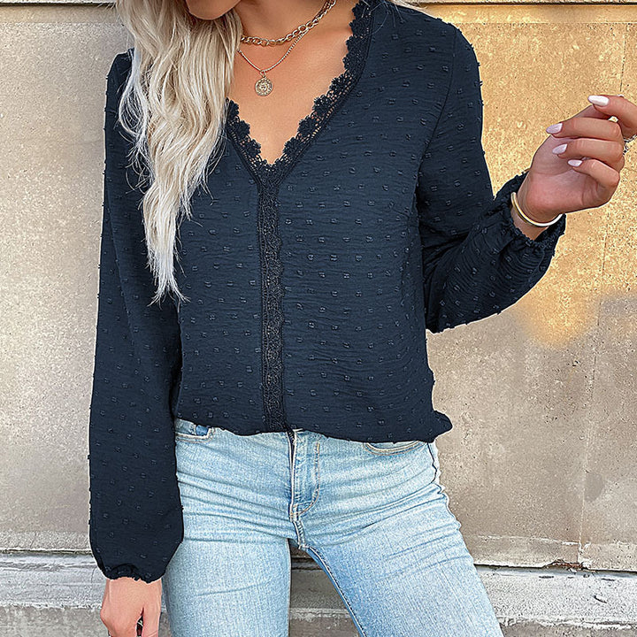 Damen Bluse mit feinem Spitzenbesatz und eleganten Puffärmeln Drune