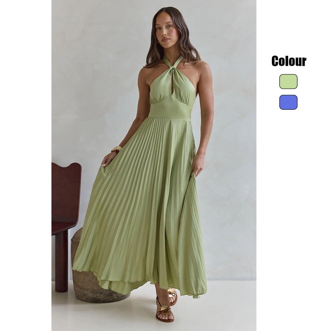 Damen Maxi-Kleid mit elegantem Halter-Design und plissiertem Rock Drune